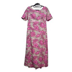 Vintage Kamehameha Floral Hawaiian Dress Pake Muu Long Maxi 1960s